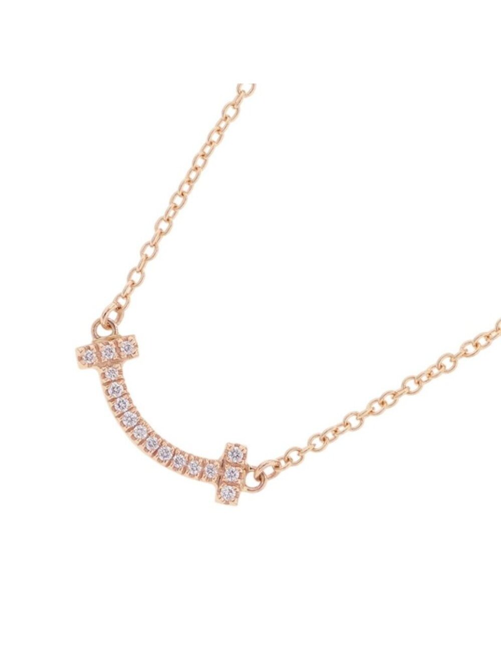 Tiffany & Co Necklace T Smile Pendant Mini Diamond Total 18k Pink Gold
